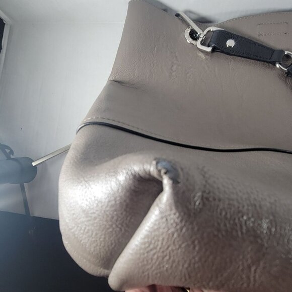 Calvin Klein Classic Work Travel Gray & Black  Leather Tote Bag With Pouch Set - Picture 12 of 16